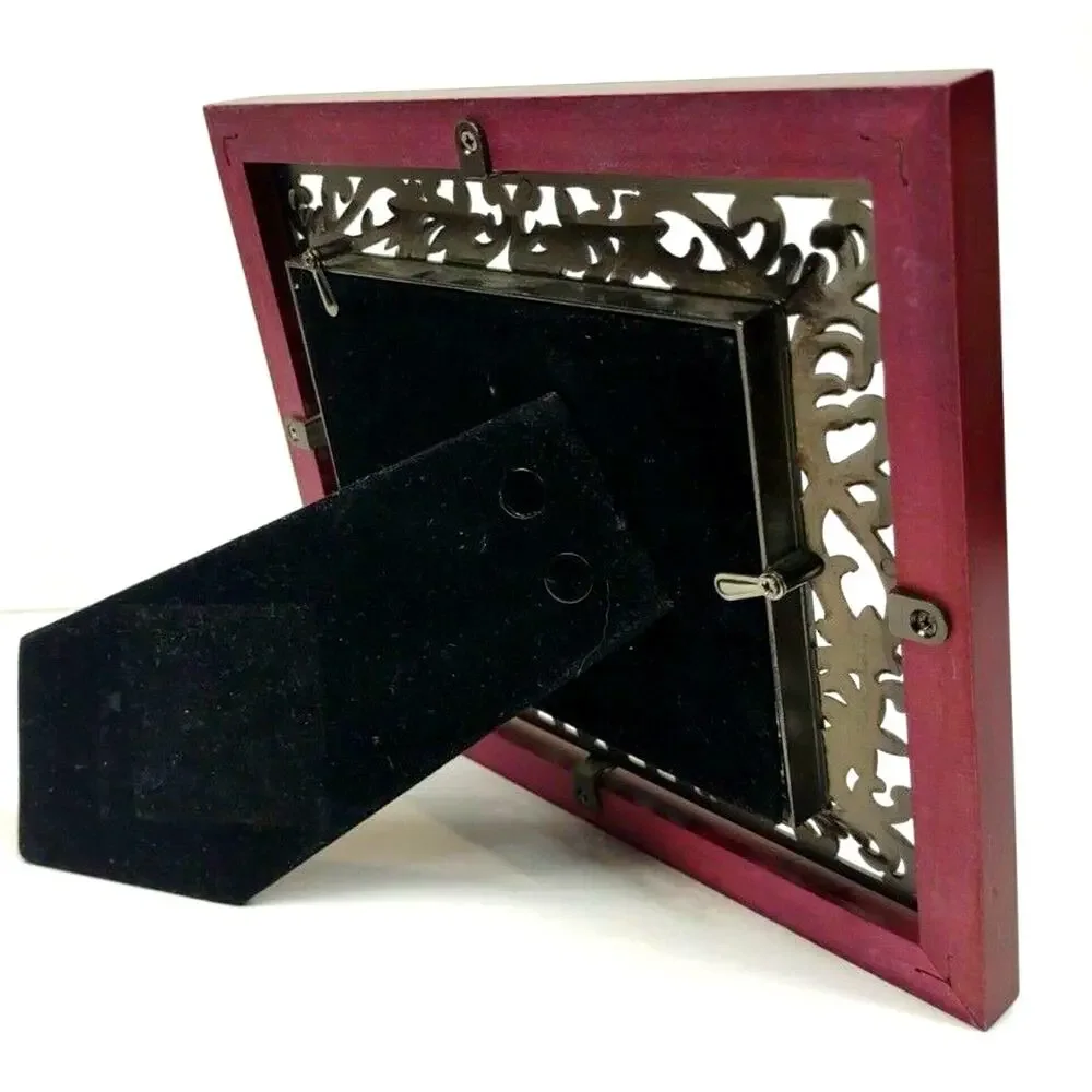 Vintage Cherry Wood Divided Photo Frame Connoisseur Fleur De Lis 2.5” x 3.5”